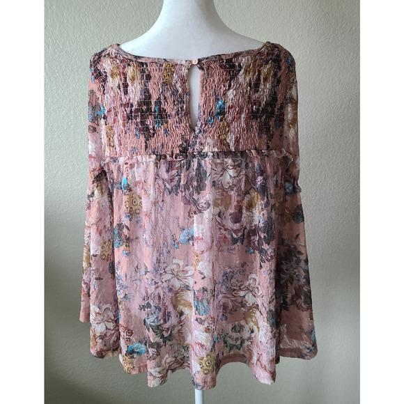 Anthropologie Akemi‎ Kin Fairy Blouse Top SZ Large Cottagecore Sheer Floral Pink - Picture 5 of 13